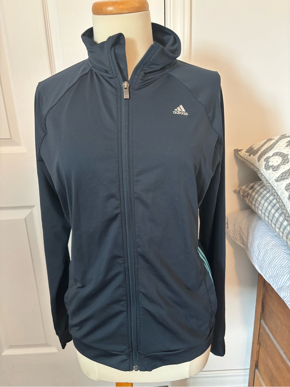 Adidas Women's Navy Full-Zip Athletic Bomber Jacket